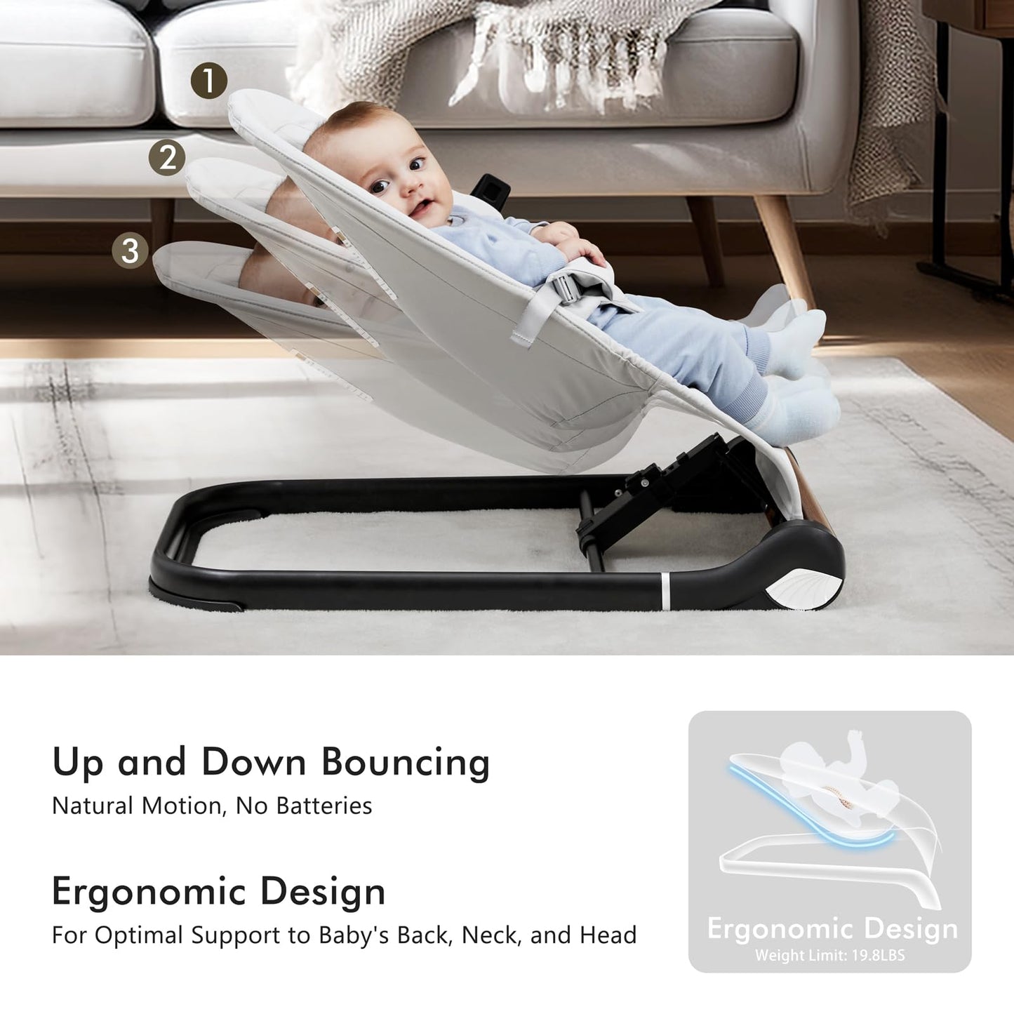 Baby Bouncer Chair - Comfortable Support for Your Little One's Blissful Moments (Normal, Light Grey)