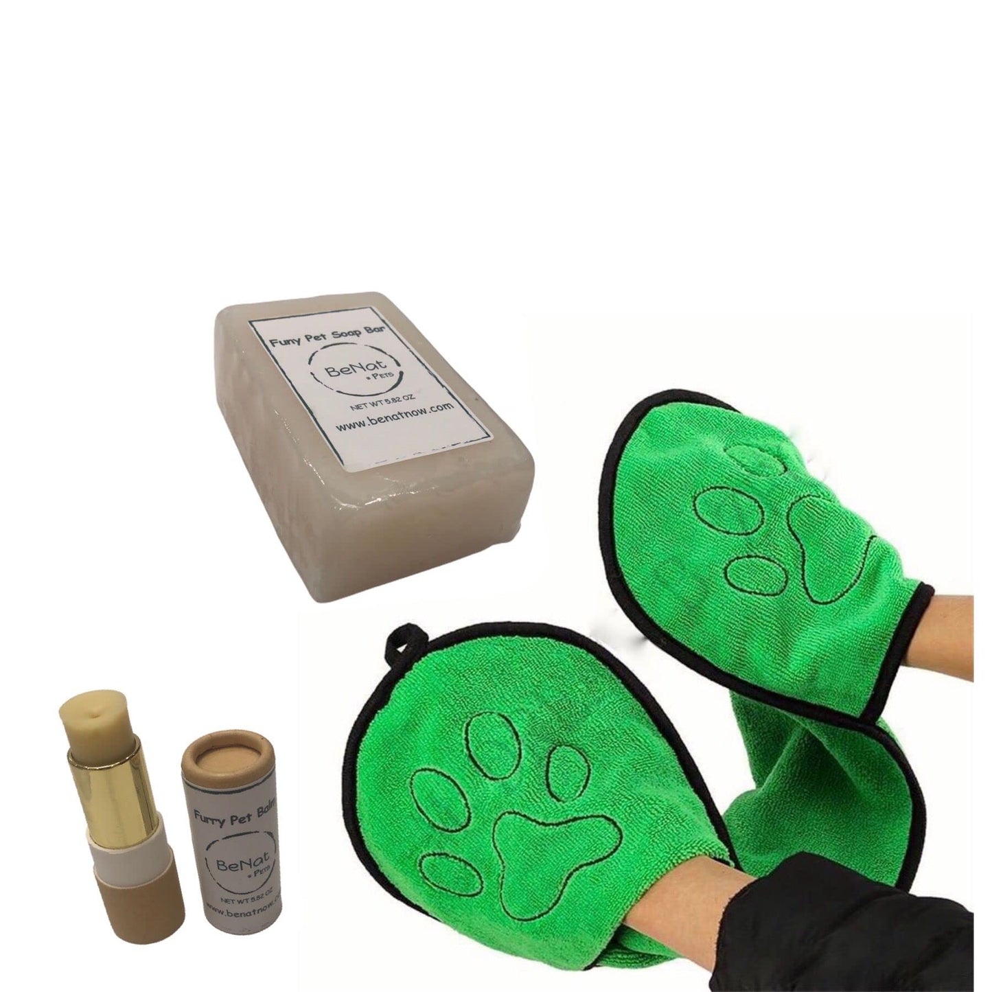 BeNat for Pets. 3-Pack Pet Grooming Bundle. Natural Pet Balm, Shampoo bar and Pet Dog Bath Towel.