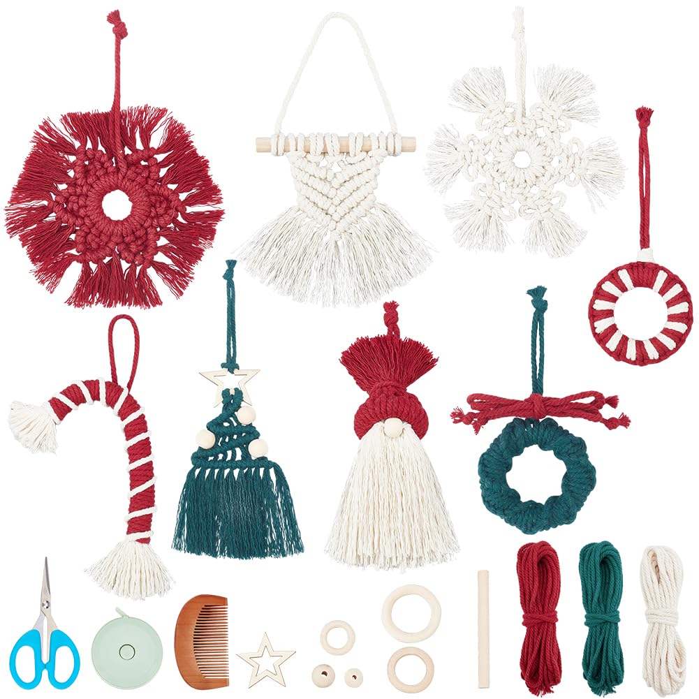 INFUNLY 8 Set DIY Macrame Kits for Adults Beginners Christmas Macrame Hanging Ornament Kit Boho Starters Wall Supplies All in One Macrame Kit with Instructions for DIY Lovers Gifts Home Hanging Decor