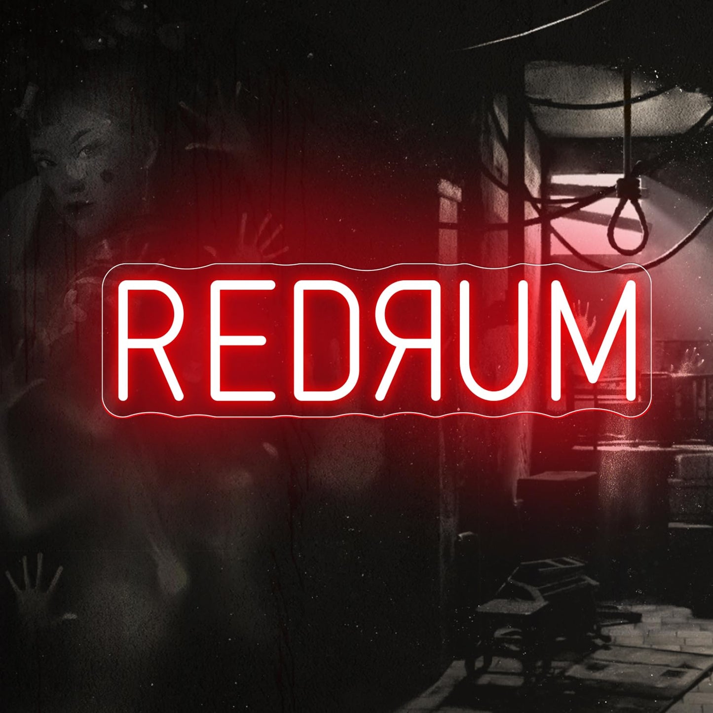 Redrum Neon Sign, Horror LED Wall Light, Creepy Room Decor, Halloween LED Light, Man Cave Decor, Spooky Bar Sign, Chilling Room Decoration, 15.7"x4.9"