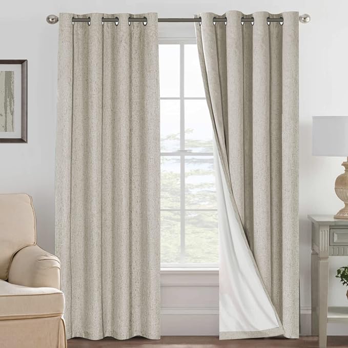 H.VERSAILTEX 100% Blackout Curtains for Bedroom Thermal Insulated Linen Textured Curtains Heat and Full Light Blocking Drapes Living Room Curtains 2 Panel Sets, Cobblestone, 52x96 Inch