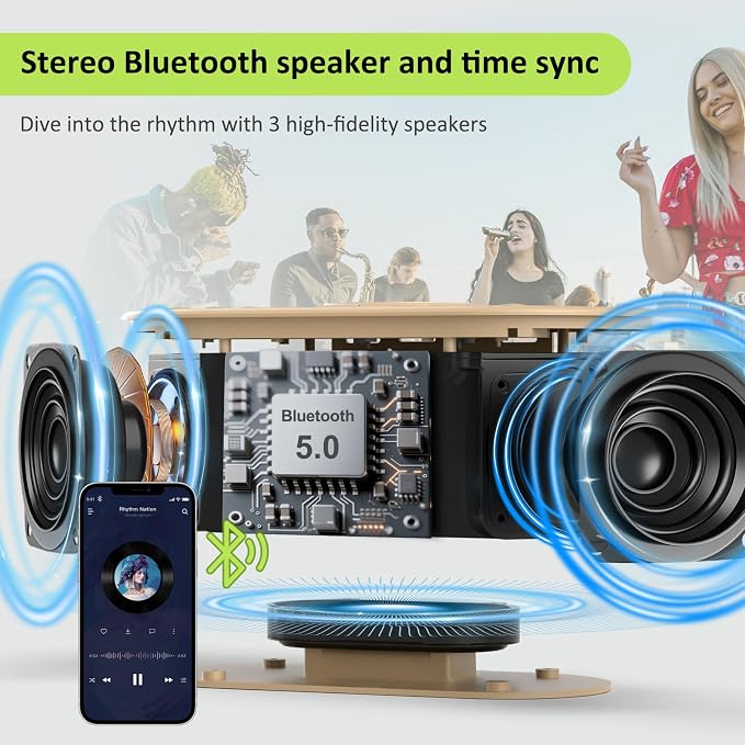 DreamSky Alarm Clock Radio with Wireless Charging and Bluetooth Speaker