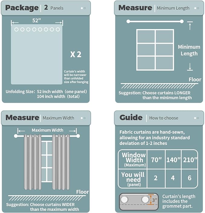 BGment Room Darkening Curtains 63 Inches Long - Grommet Thermal Insulated Drapes Window Treatment Curtains for Bedroom, 2 Panels, 52 x 63 Inch, Sky Blue