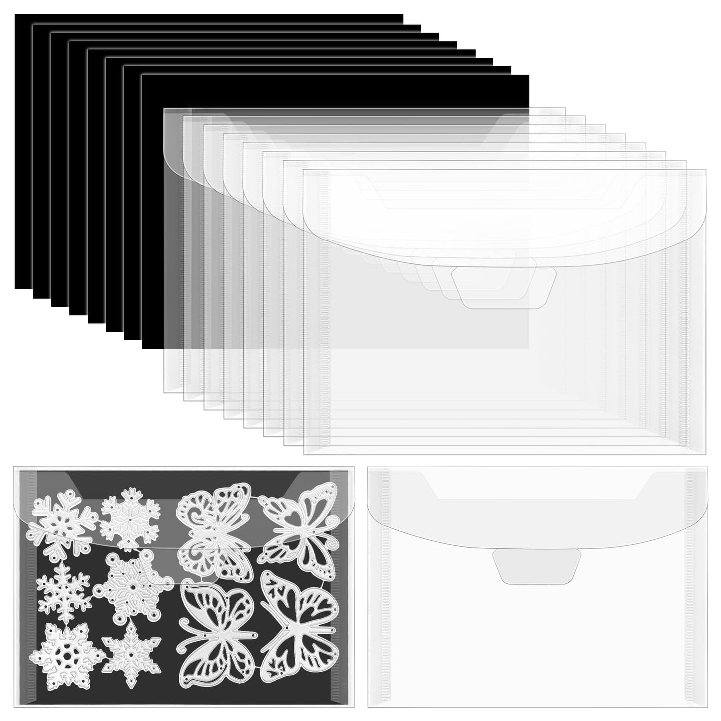 Vmiapxo 48 Pcs Magnetic Sheets for Die Storage, Plastic Stamp and Die Cut Storage Envelopes, Reusable Sticker Organizer Pockets or Receipt Holder for Card Making (5x7 Inch, 24pcs Sheets+ 24pcs Bags)