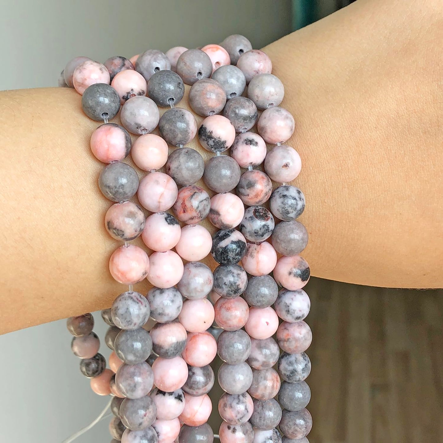 Yochus 60pcs Pink Zebra Beads，6mm Healing Power Natural Stone Round Loose Beads for Jewelry Making Earring Necklace DIY Crafts