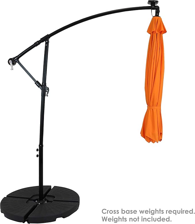 Sunnydaze 10' Solar Offset Patio Umbrella - Solar Cantilever Umbrella Outdoor with LED Lights - Polyester Shade, Air Vent, & Cross Base