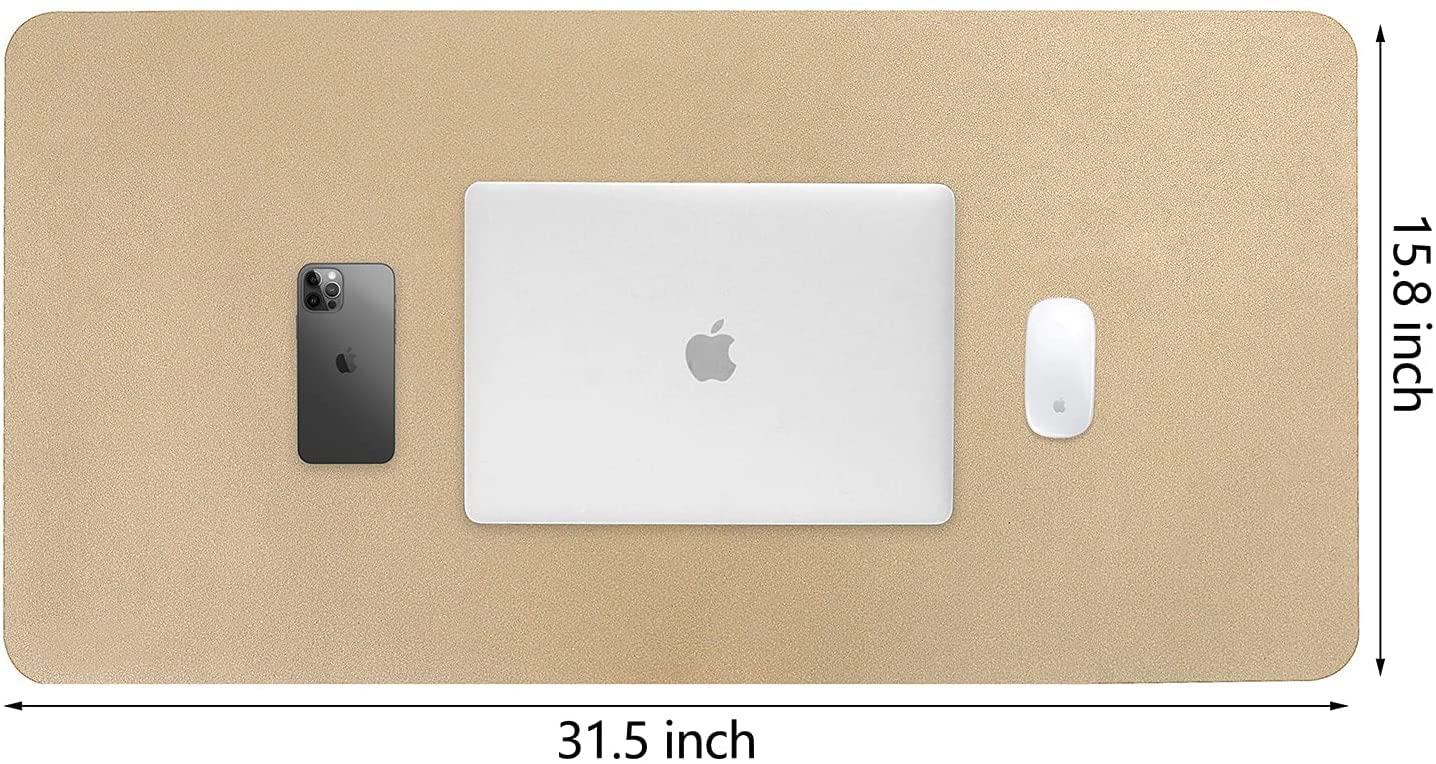 HofferRuffer Desk Pad, Office Desk Protector Mat, Waterproof Desk Mat for Desktop, Dual Side Use Faux Leather Desk Pad for Keyboard and Mouse for Office and Home (Gold, 31.5" x 15.8")