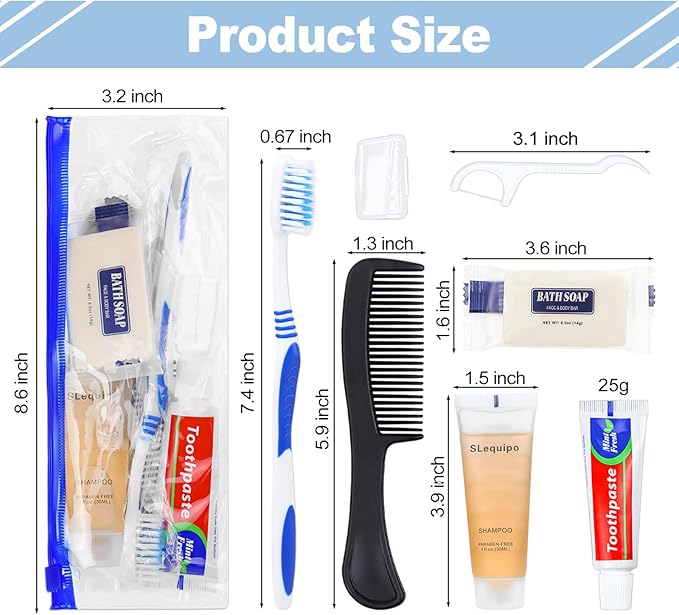 Pack of 50 Hygiene Kit, Hygiene Kit Bulk, Individually Packed, Travel Hygiene Kit with Toothbrush, Toothpaste, Comb, Shampoo, Soap and Floss Picks, Home, Suitable for Hotel, Camping, Travel