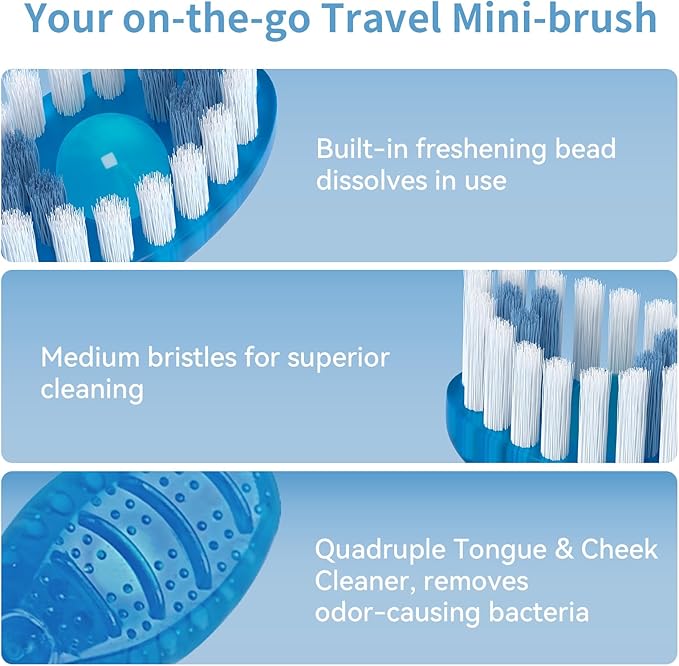 40 Count Disposable Mini Travel Toothbrushes Individually Wrapped, 5 in 1 Pre-Pasted Mini-Brush+Floss+Pick+Tongue Scraper, On The Go Toothbrush with Freshening Bead, Coolmint