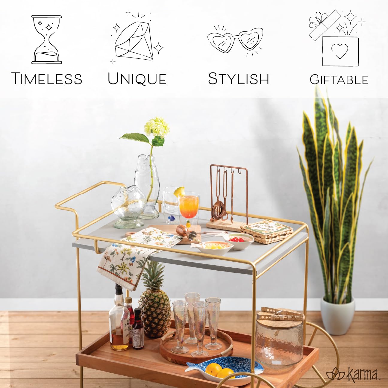 Karma, Bartender Kit 5-Piece Bar Tool Set with Marble Stand, Home Bartending Kit, Housewarming Gift