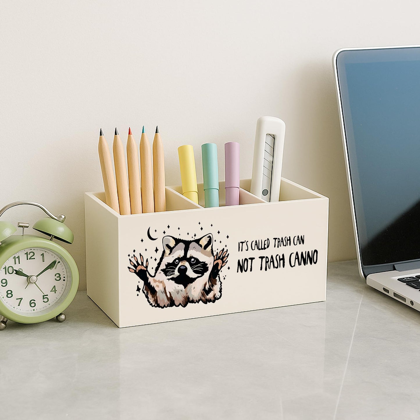 FISWAFY Funny Raccoon Pen Pencil Holder for Desk, Office Work Humor Gifts, It's Called Trash Can Not Trash Cannot Sarcastic Makeup Brush Toothbrush Holder for Vanity Bathroom