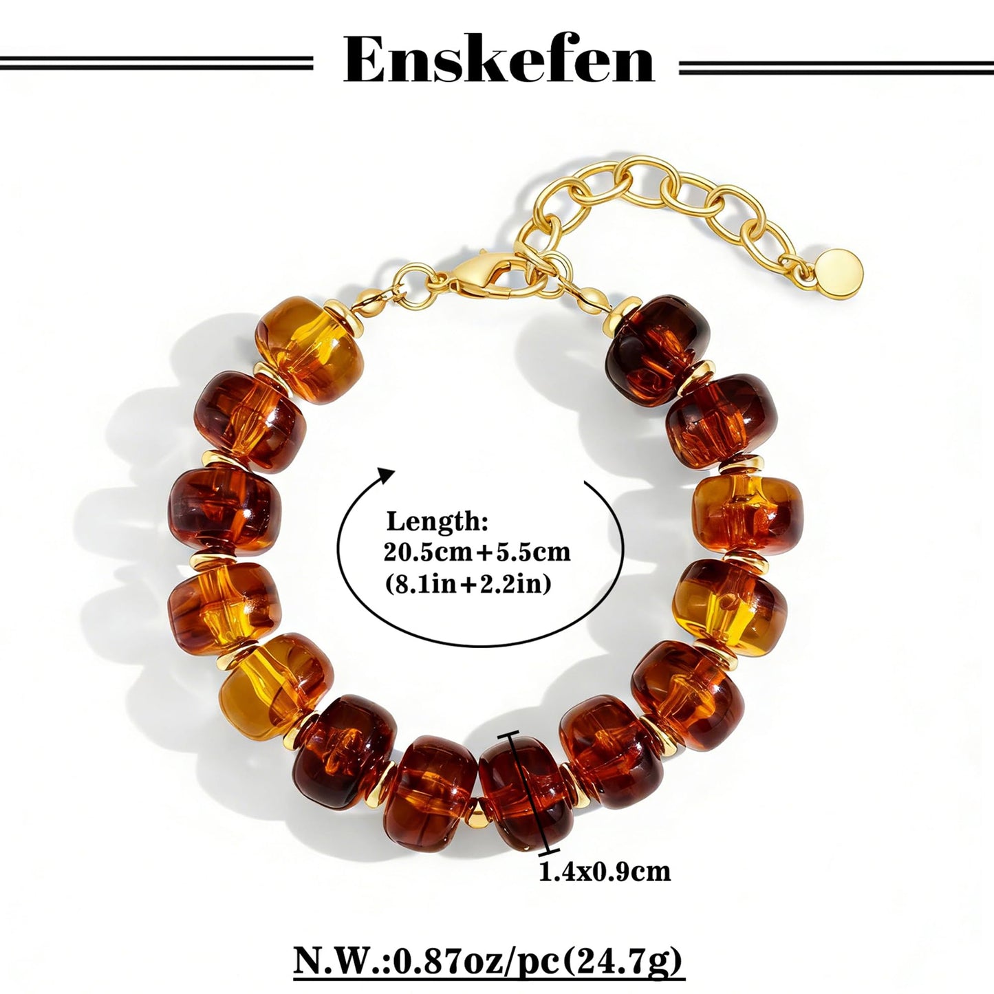ENSKEFEN Chunky Brown Beaded Bracelets for Women Trendy Vintage Acrylic Resin Beads Bracelet Boho Adjustable Statement Bracelet Summer Jewelry