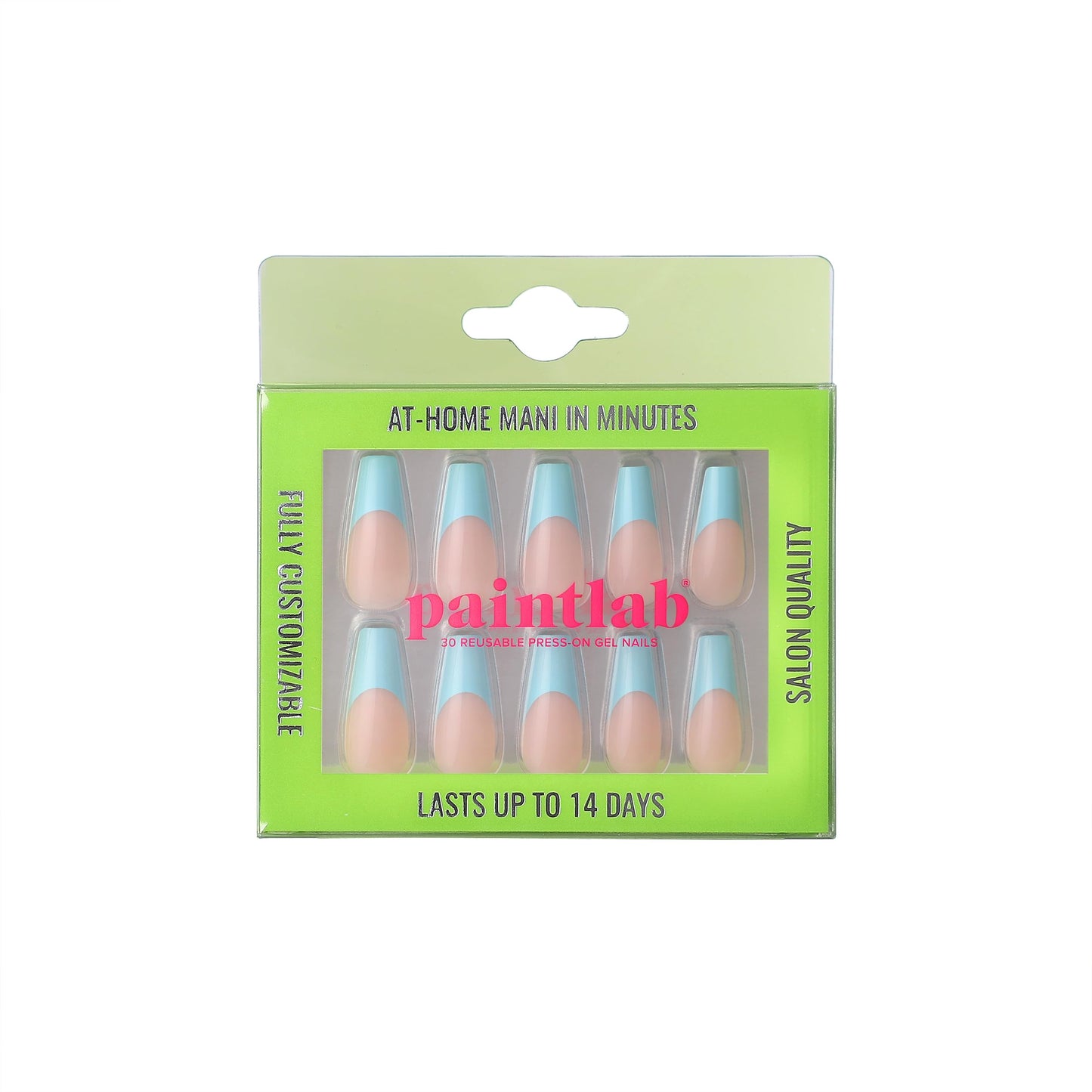 PaintLab Press-On Nails Manicure Kit, Baby Blue - Coffin, 30-Piece Set, Long-Lasting Fake Nails with Glue, File, Prep Pad & Cuticle Stick