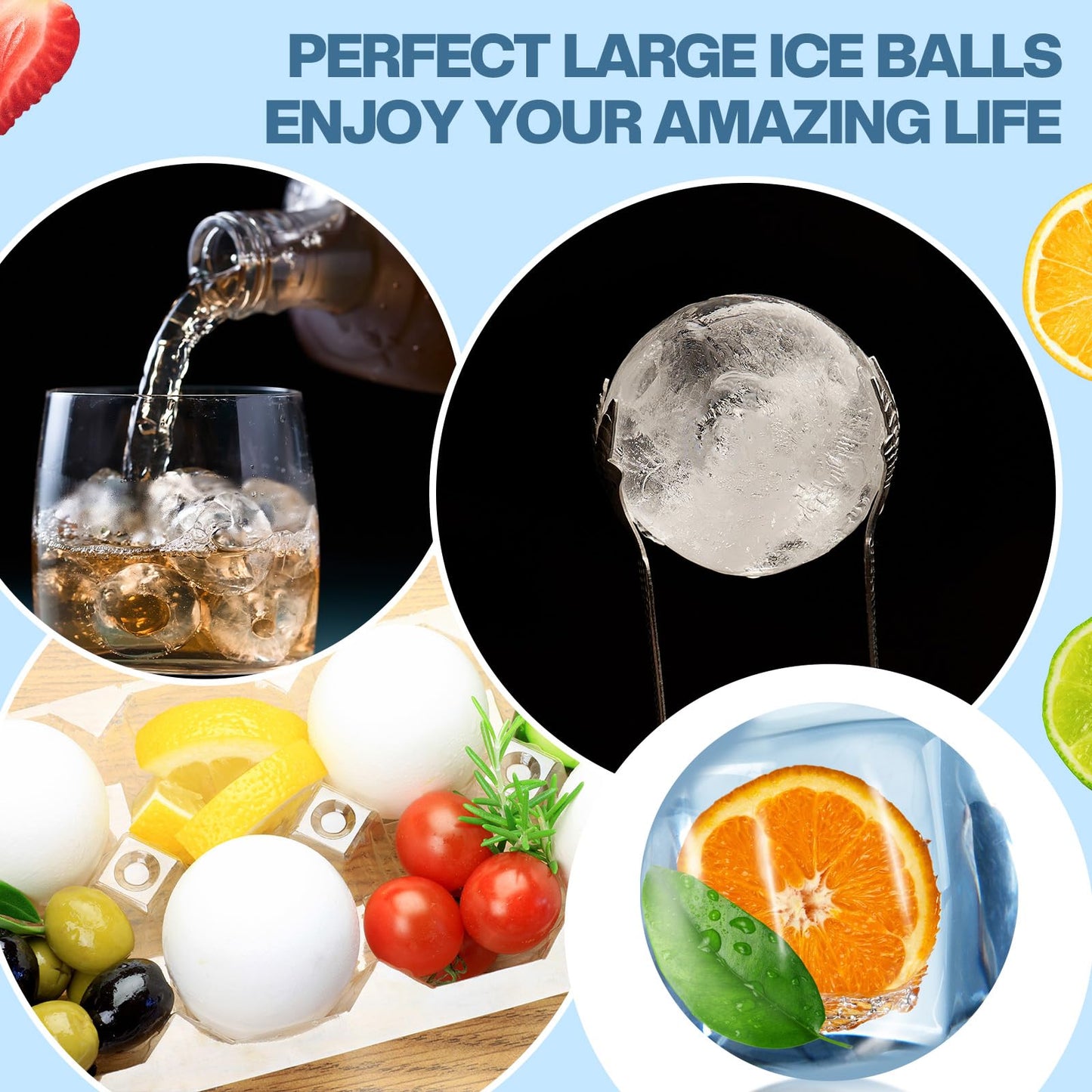 SiliFine 12 Pcs Silicone Sphere Ice Ball Mold Maker, Stackable Easy Release Circle Round Ice Cube Mold with Lids for Whiskey, Cocktails, Bourbon, and Drinks(Blue, Pink, White)