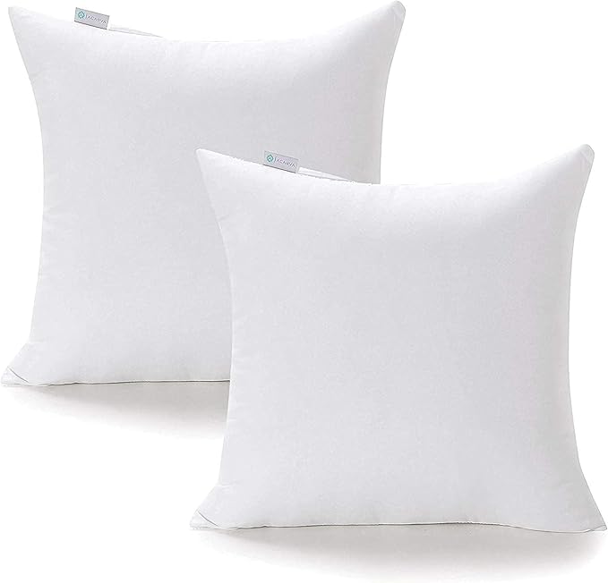 Acanva 22x22 Throw Pillow Inserts Set of 2, Premium Polyester Fiber Fill Square Sham Stuffer Cushion for Sofa, Bed, Couch and Chair, Machine Washable, 22x22 Inch(for 20x20 Cover), White 2 Count