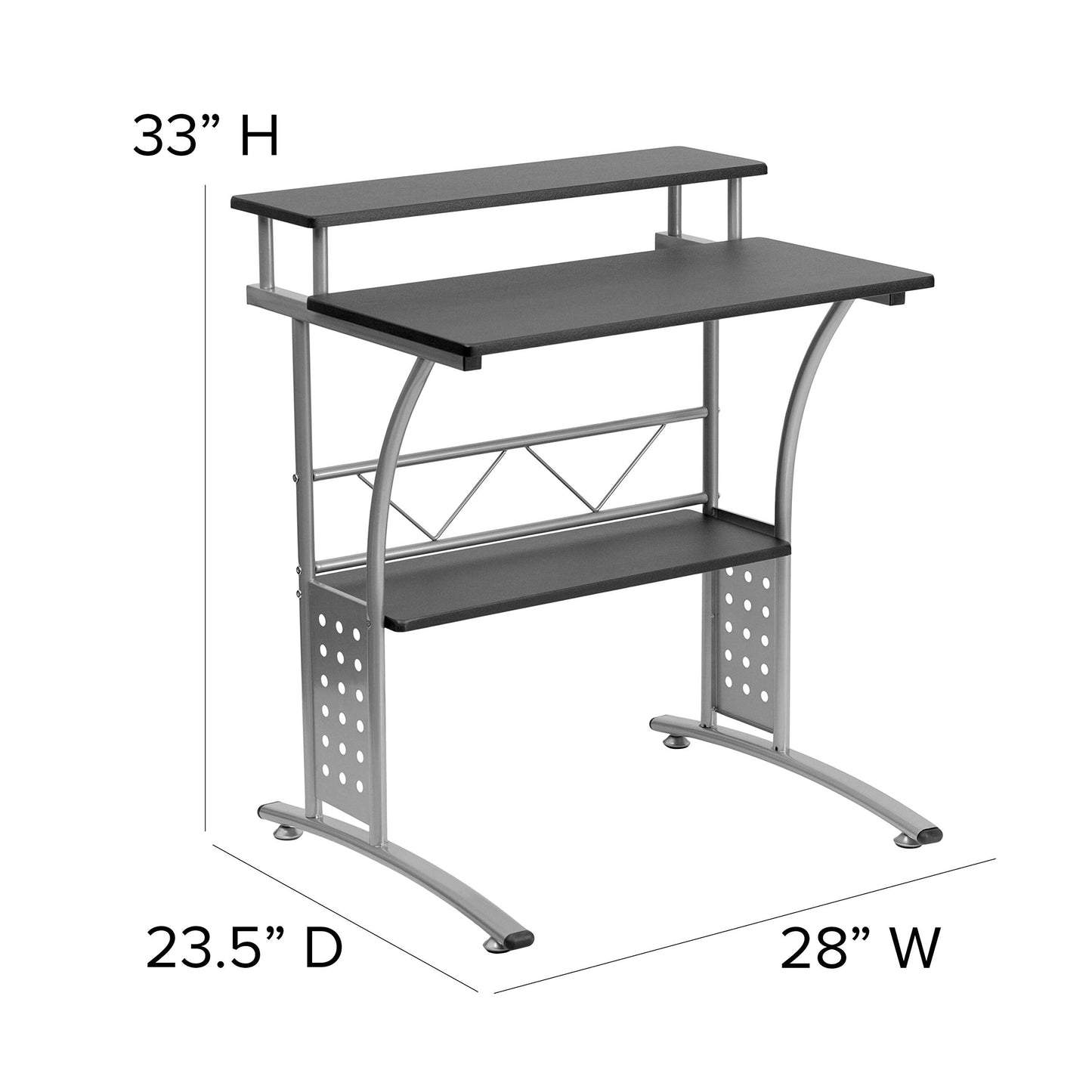 Flash Furniture Clifton Modern Office Computer Desk with Top and Bottom Storage Shelves, Small Computer Desk for Home Office, 28"W, Black