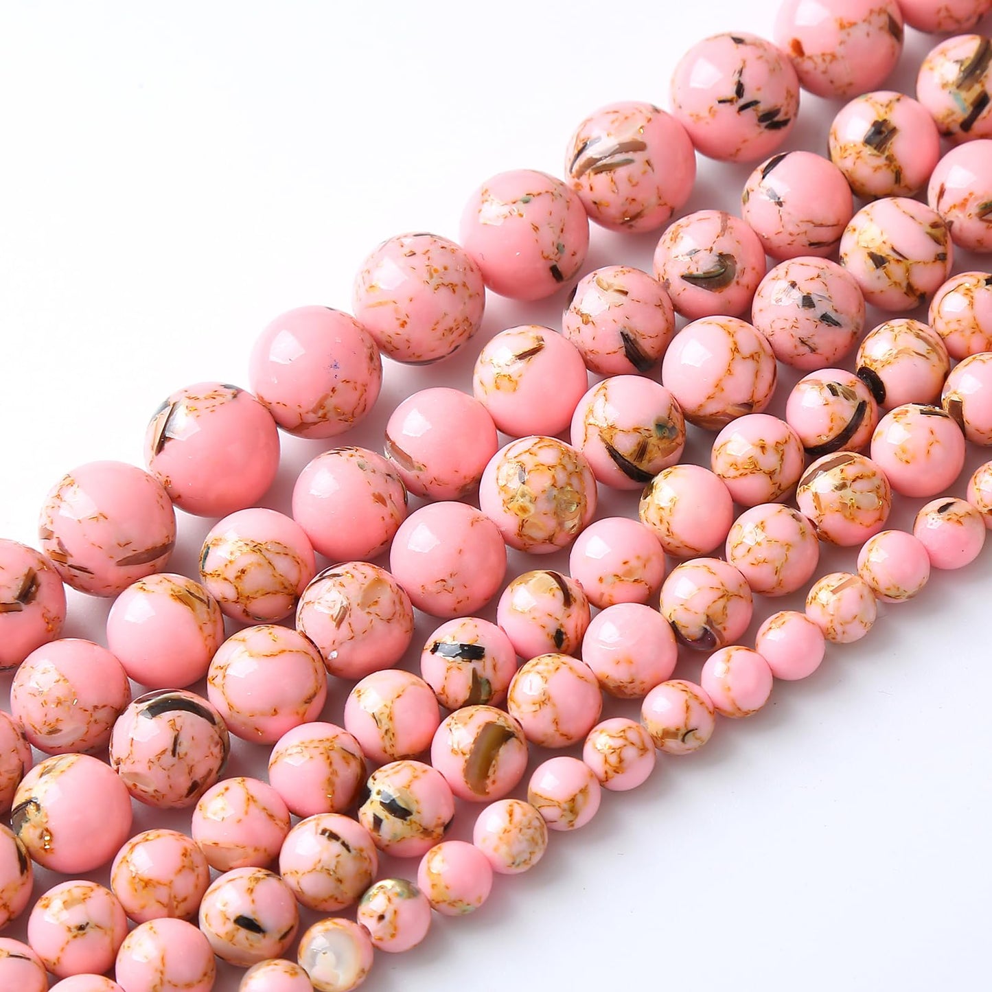 45PCS 8MM Natural Pink Shell Turquoise Beads for Jewelry Making with Mother-of-Pearl Round Loose Beads DIY Bracelet Accessories 15" (8mm, Pink Shell Turquoises)