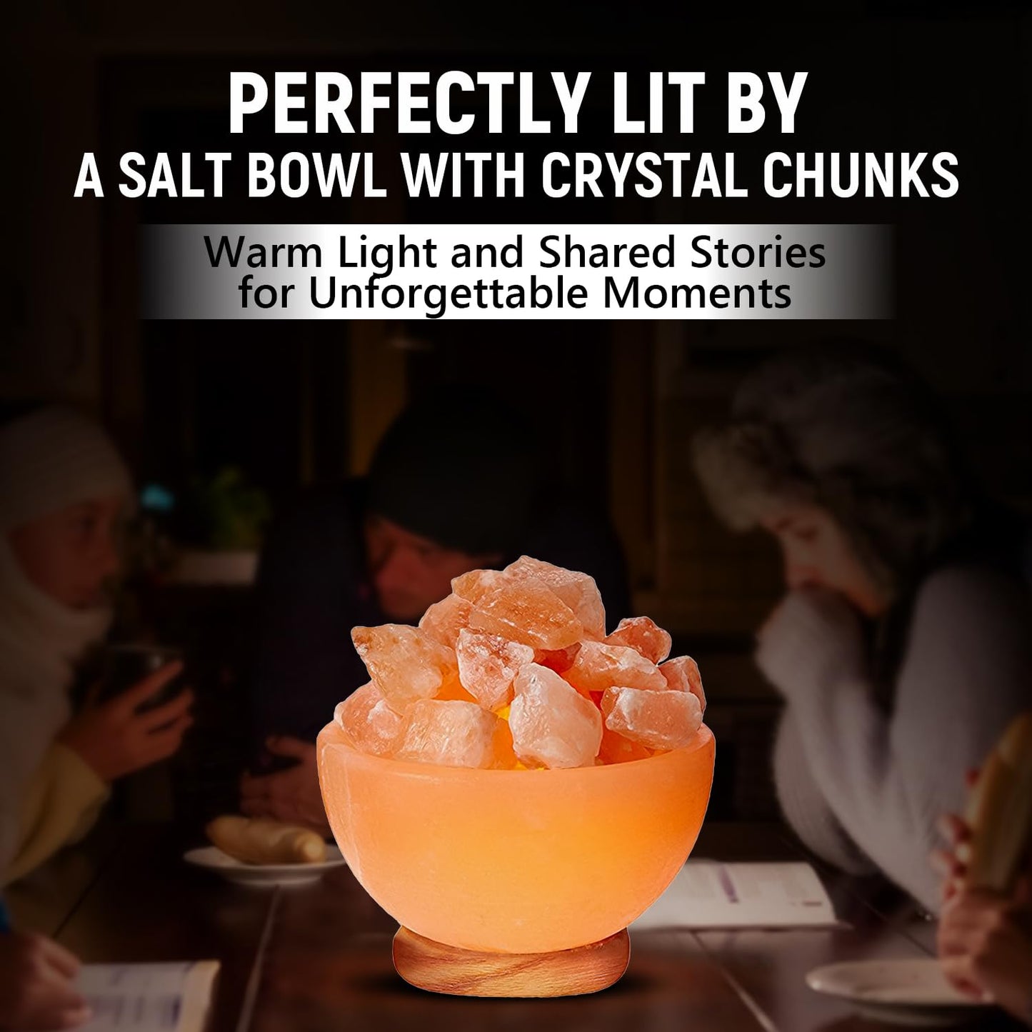 Himalayan Glow Natural Pink Salt Bowl Night Lamp with Crystal Chunks | Hand-Carved Himalayan Salt Lamp for Air Purification and Calming Ambiance