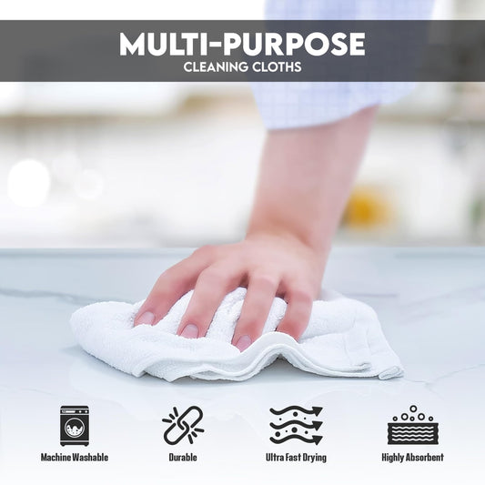 Corporate Hills Terry Bar Mop Towels - 60 Pack (14"x17") White Cotton Terry Cloths, Super Absorbent Cleaning Rags, Reusable Bar Mop Towels for Kitchen, Garage, Salon, Spa & Commercial Use