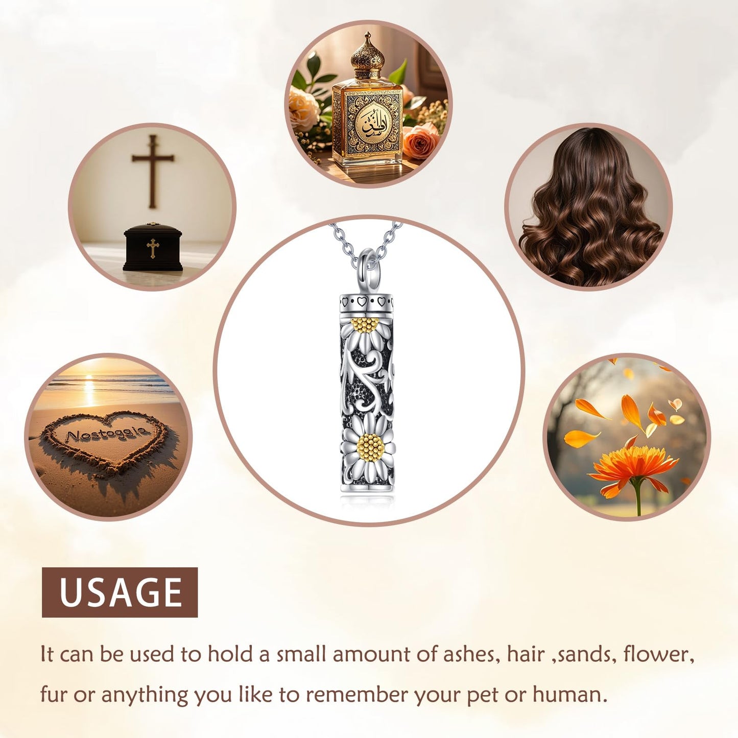 POPLYKE Daisy Filigree Urn Necklace for Ashes for Women Sterling Silver Cremation Necklace for Ashes Keepsake Jewelry for Human Men