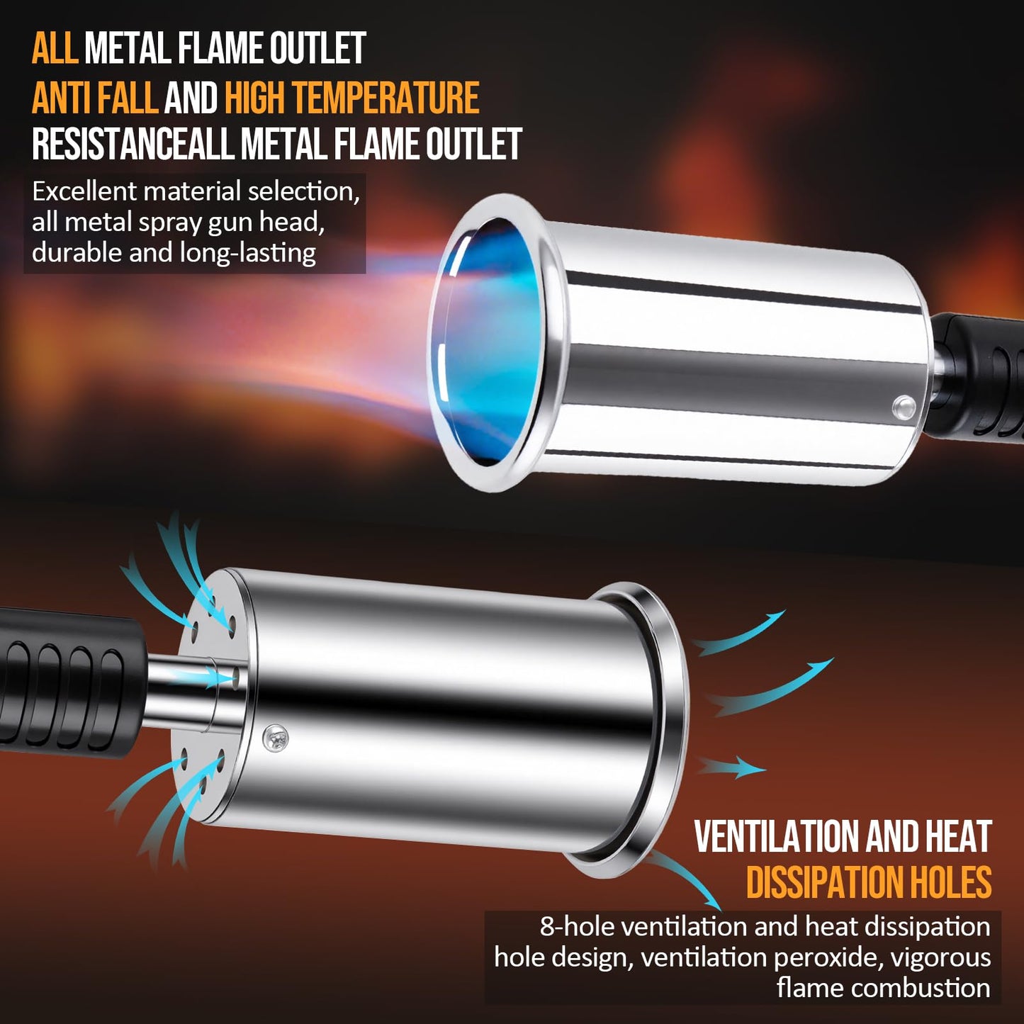 Propane Torch, Adjustable Culinary Torch for Kitchen Cooking, Sous Vide Searing, BBQ Grilling, Campfire Starter, Safety-Designed Torch Burner with Heat-Resistant Shield (Tank Not Included)