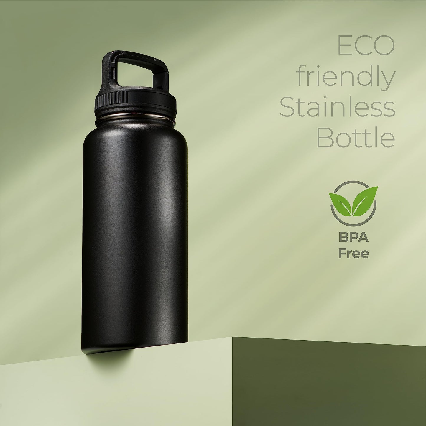 SipX™ 32 oz Insulated Water Bottle with 3 Lids – Leakproof Stainless Steel, Triple Insulated – Cold 24 Hours/Hot 12 Hours – Durable Bottle for School, Gym, Travel – Black