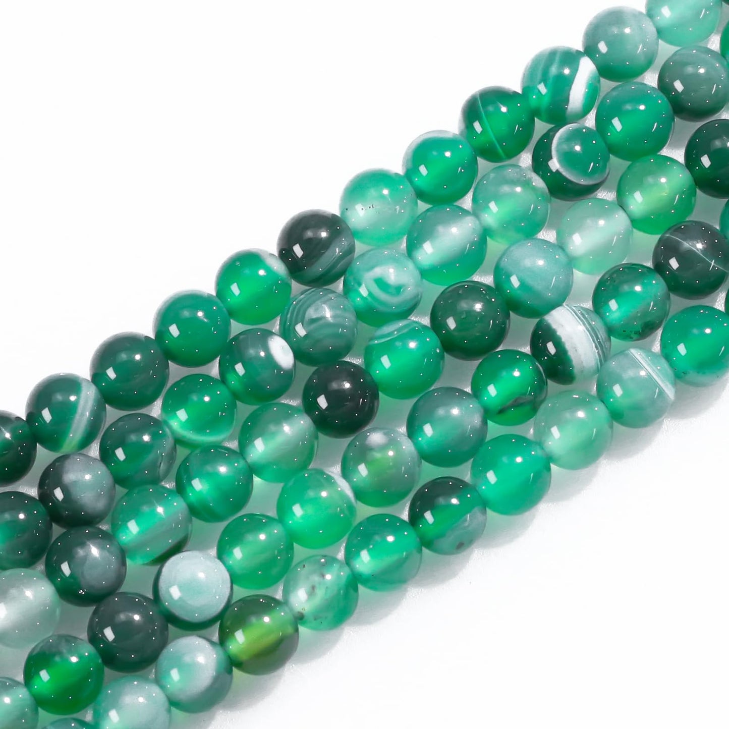 8mm Natural Gemstone Round Green Stripe Agate Loose Beads for Jewelry Making Bracelets Necklace Earrings Art Craft (45-48pcs/strand)