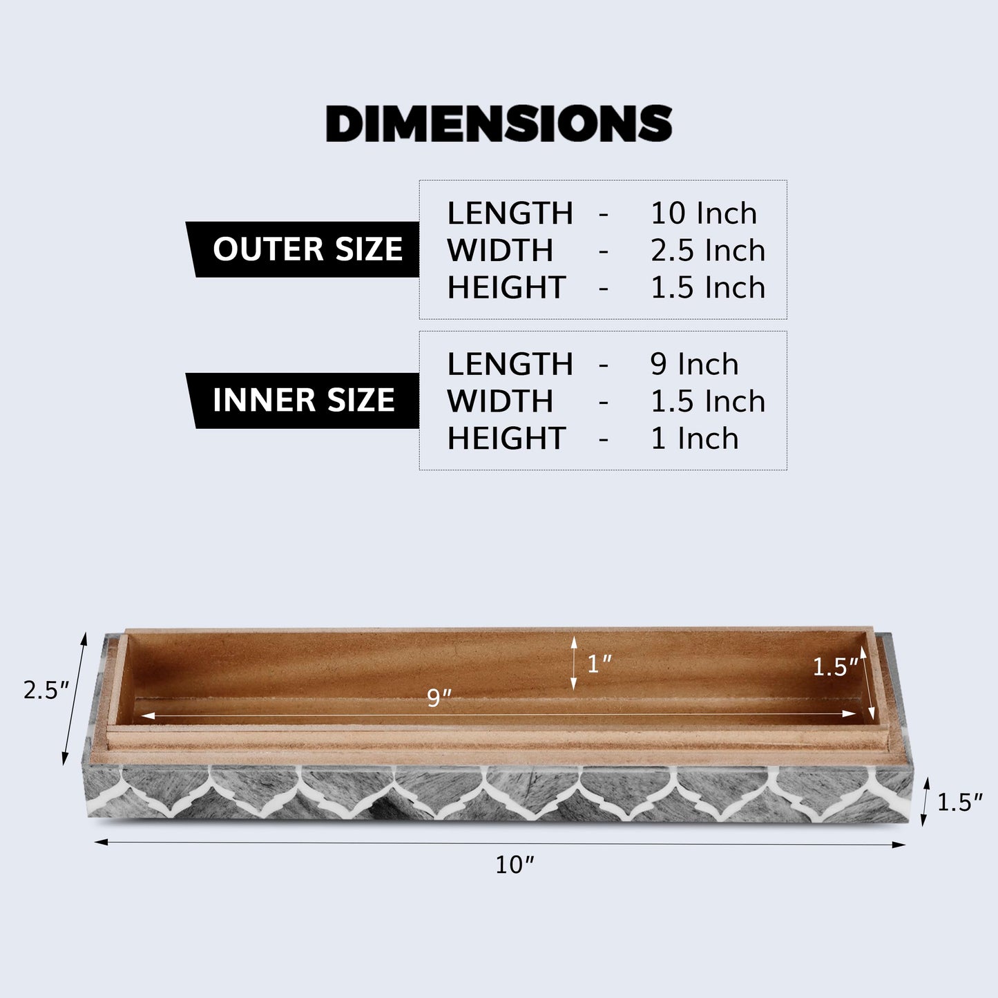 Handicrafts Home Decorative Storage Box with Lid, Moroccan Remote Control Holder Box, Slim Coffee Table Storage Organizer, Bone Inlay Resin Wooden Desk Shelf Storage Box, Gray, 10 x 2.5 x 1.5