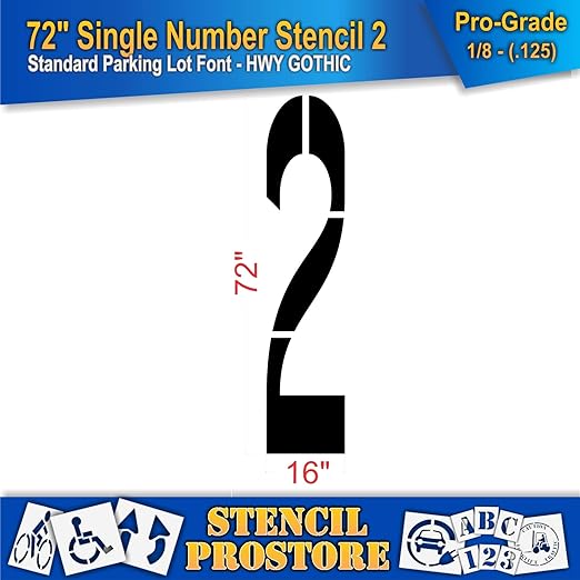Pavement Stencils - 72 inch Single Number Stencil - 2-72" x 16" x 1/8" (128 mil) - Pro-Grade