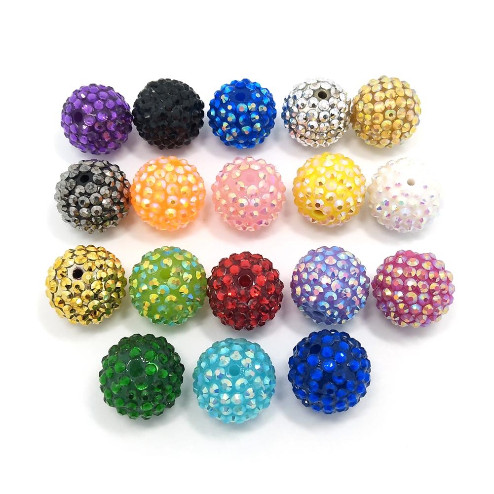 20mm Rhinestone Beads 50pcs Beaded Pens Beads Chunky Bubblegum Large Spacer Charms Sparkle Bling Ball Bulk Mix Colors Randomly (20mm)