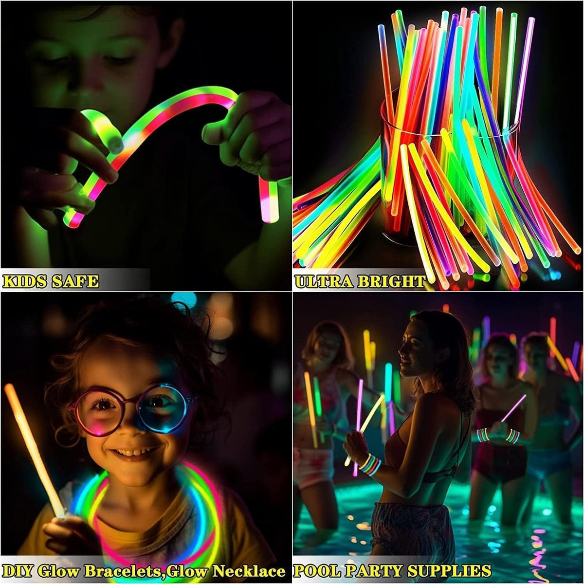 TURNMEON 360 Pack Ultra Bright New Year Eve Christmas Glow Sticks Bulk Party Pack Halloween Glow In The Dark Party Supplies Favors Glow Sticks Necklaces Bracelets with Connector 8" Glow stick Light Up