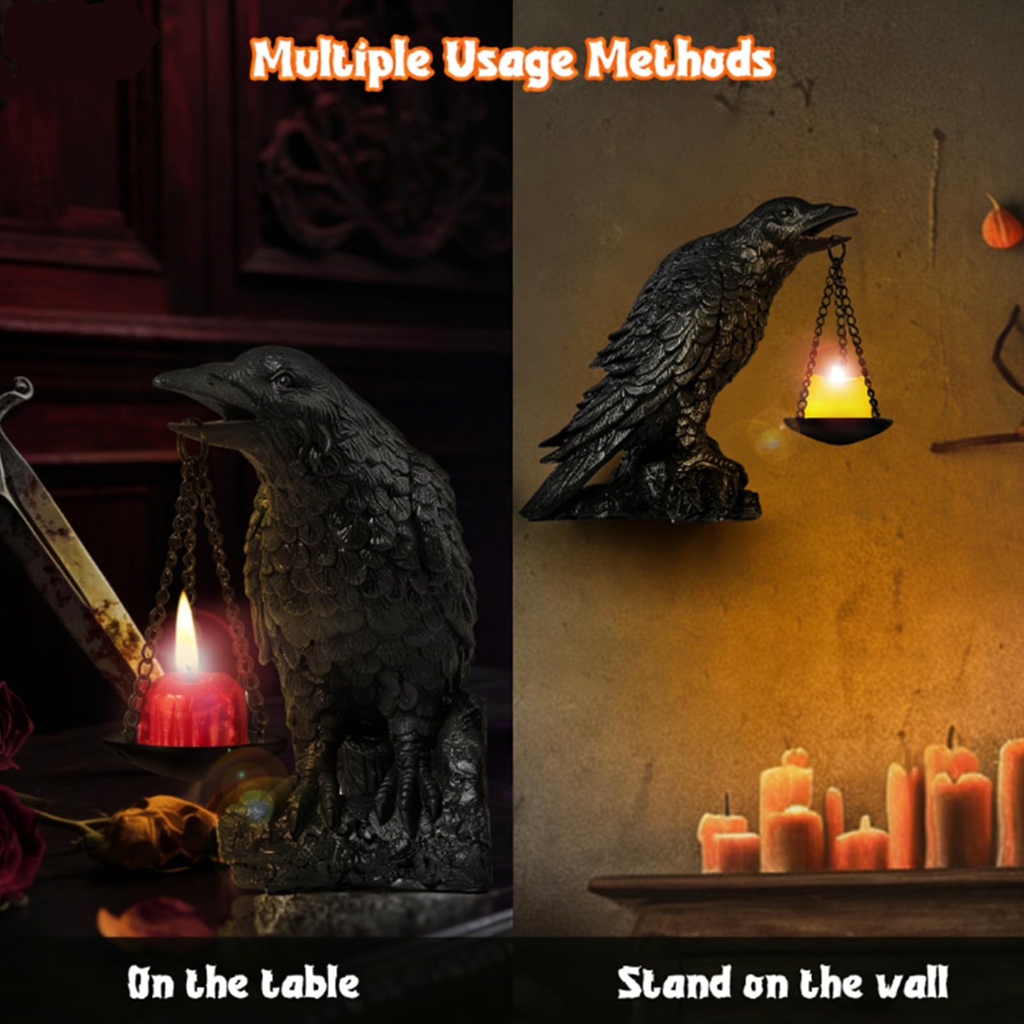Gothic Crow Wall Art Decor Outdoor Wall Sconce Raven lamp Table Candle Holder Wall Decor for Patio Garden Bedroom Gothic Gifts Head Facing Right