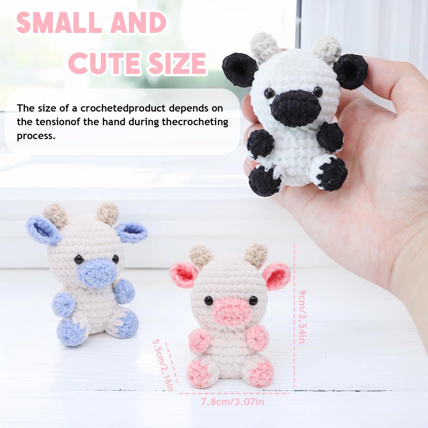 Crochet Starter Kit for Beginners, 3 Cute Animal Cow Pattern, Crochet Starter Kit Beginner for Adults Knitting Hooks and Yarn Set with Video Tutorial