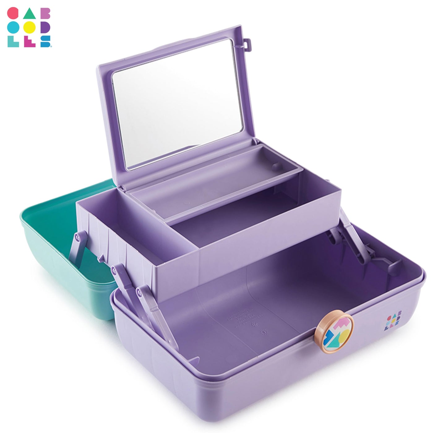 Caboodles On-The-Go Girl Makeup Box, Seafoam on Lavender, Hard Plastic Makeup Organizer Box, Built-In Mirror, Secure Latch for Safe Travel, Spacious Storage for Large Items