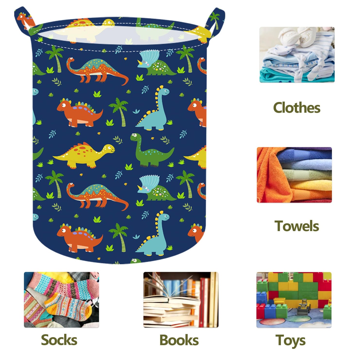 ACMUUNI Collapsible Kids Laundry Basket Clothes Hamper, Foldable Storage Organizer Bin, Toy Clothes Storage with Handles for Boys Girls Bedroom, Room Decor Dinosaur