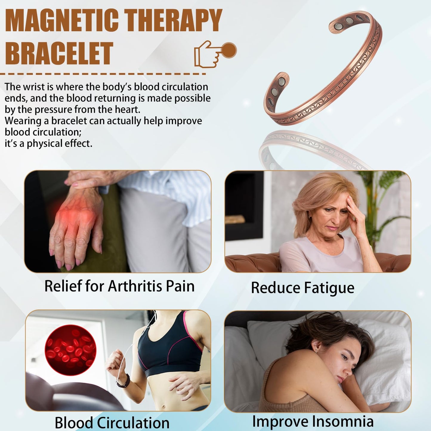 EnerCoppeX Copper Magnetic Bracelet for Women - Detox Jewelry with 3500 Gauss Magnet, Adjustable Cuff Bangle (A)