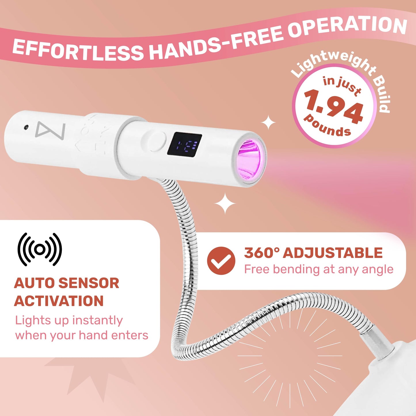 M - GlamCure GO Nail Flash Cure Lamp with Focus Beam Technology, Touch Screen - LED & UV Nail Light - Curing Lamp for Gel Nails, Acrylic, Builder - Portable & Adjustable