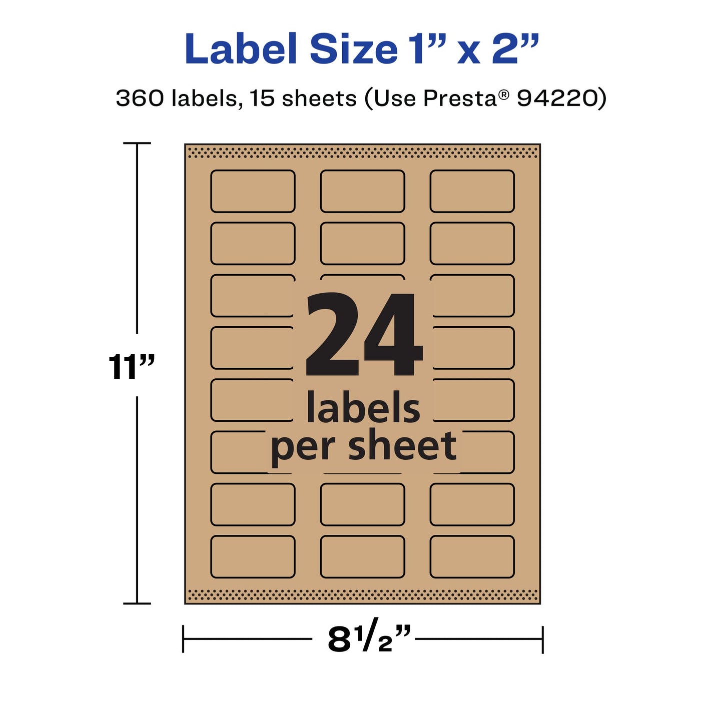 Avery Kraft Brown Rectangle Labels, Sure Feed Technology, 1" x 2", 360 Kraft Brown Labels, Print-to-The-Edge, Laser/Inkjet Printable