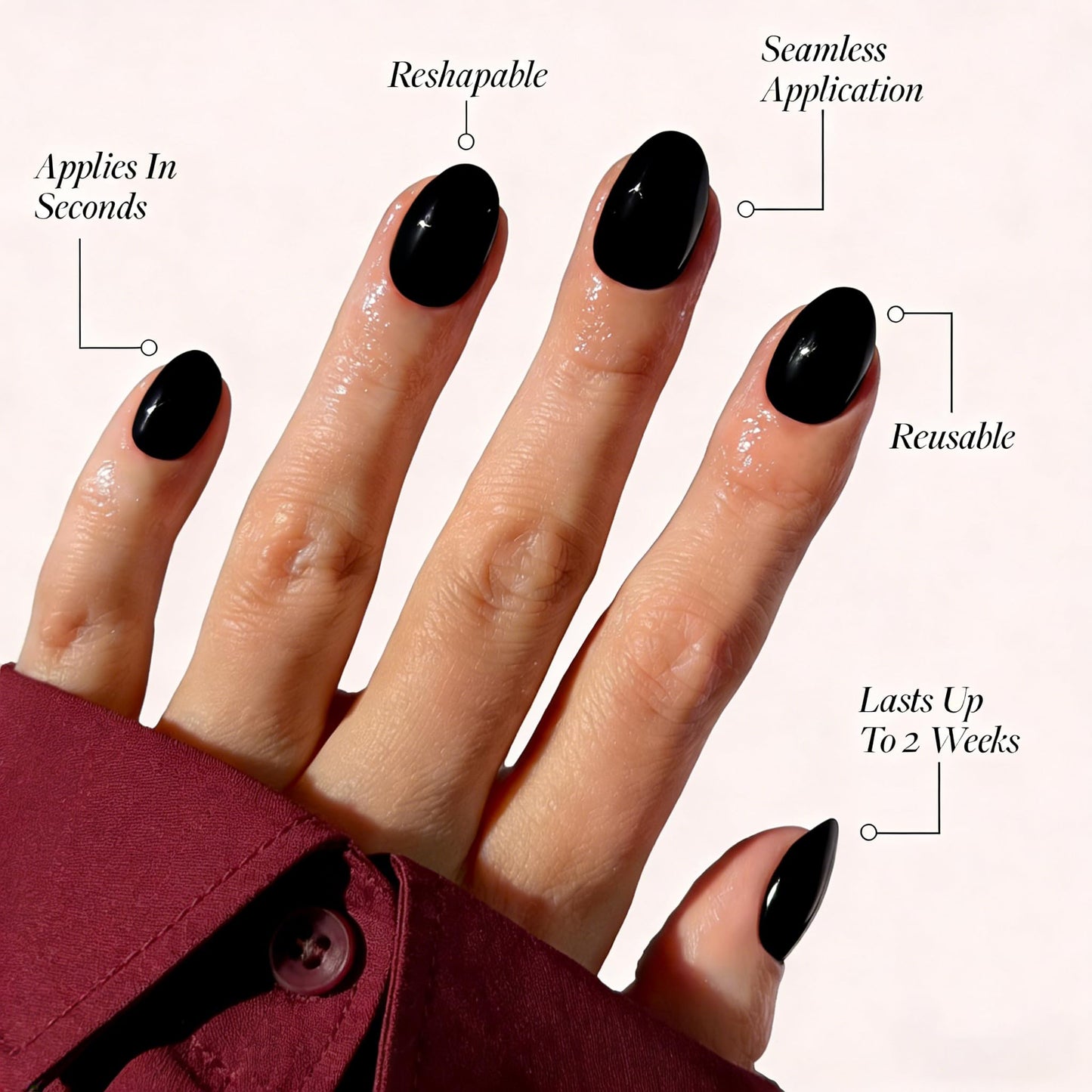 Black Press On Nails Oval -Short Press On Nails with Nail Glue, Fit Perfectly & Natural Reusable Stick On Nails in 12 Sizes - 24PCS Soft Gel Glue On Nails Kit