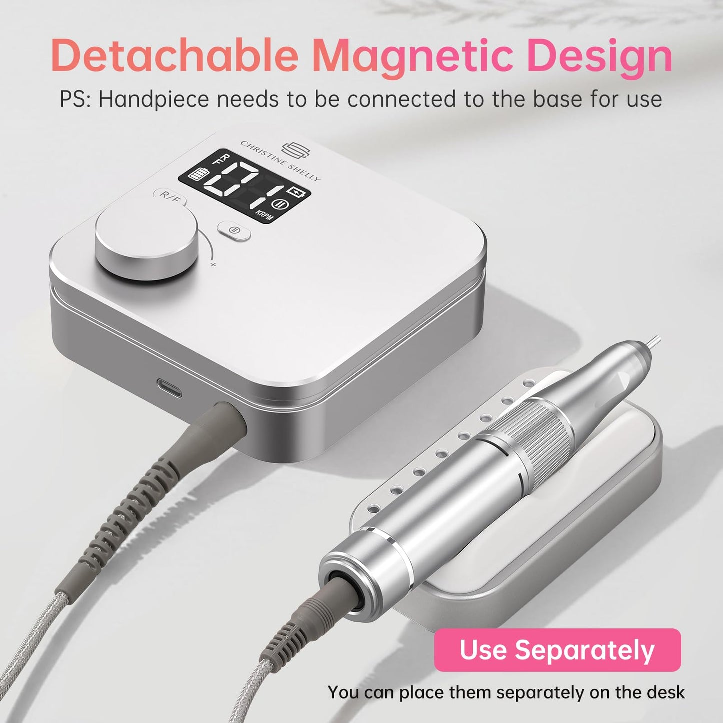 Rechargeable Nail Drill CHRISTINE SHELLY: 35000 PRM Electric Nail File, Professional Efile Nail Drill with Bits Kit for Acrylic Gel Polishing Removing