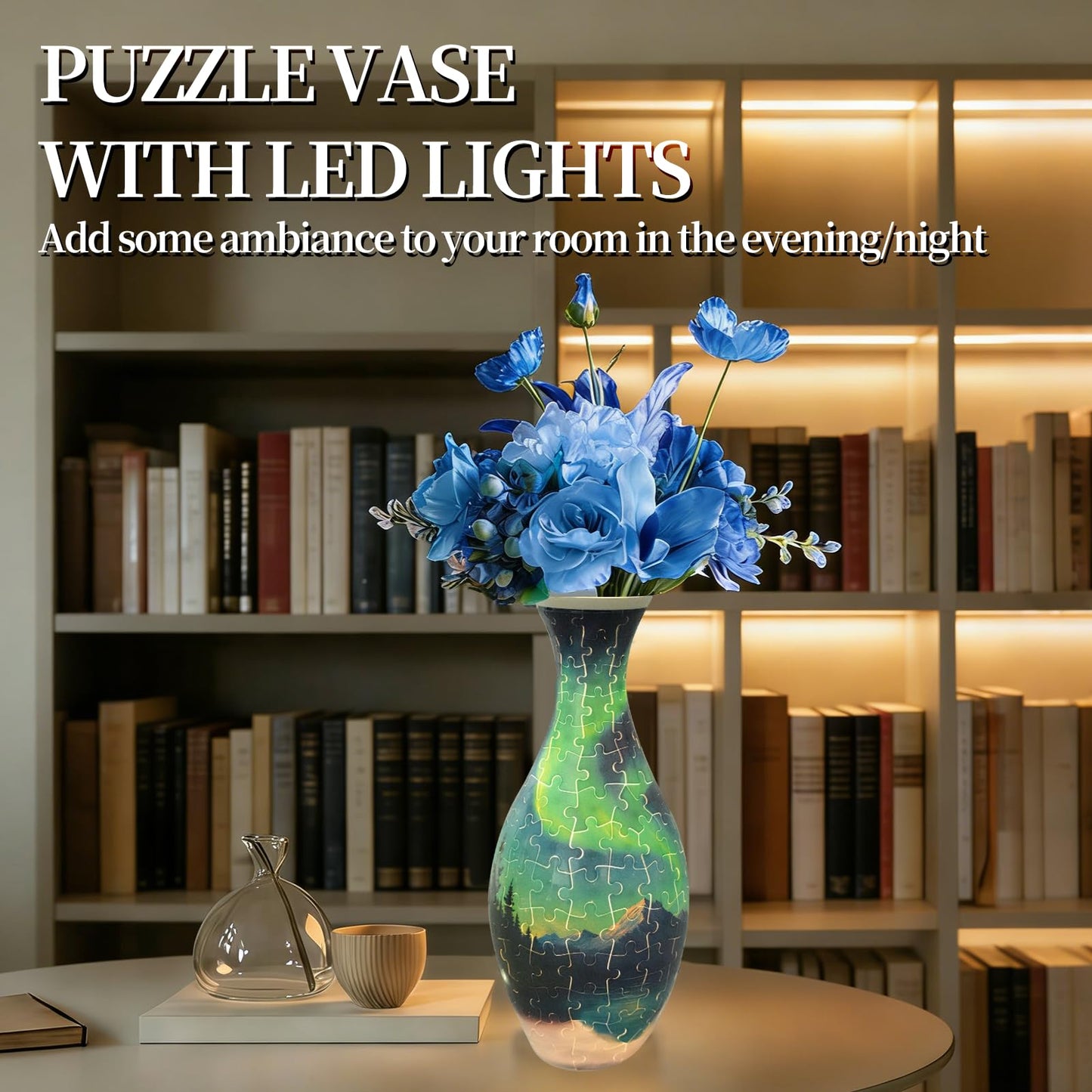 3D Puzzles Vase for Adults, Crafts for Adults, 160 Pieces Plastic DIY Unique Flower Vase with LED Light, House Warming Gift Birthday Gifts for Flower Arrangements and Home Decor (Night Light)
