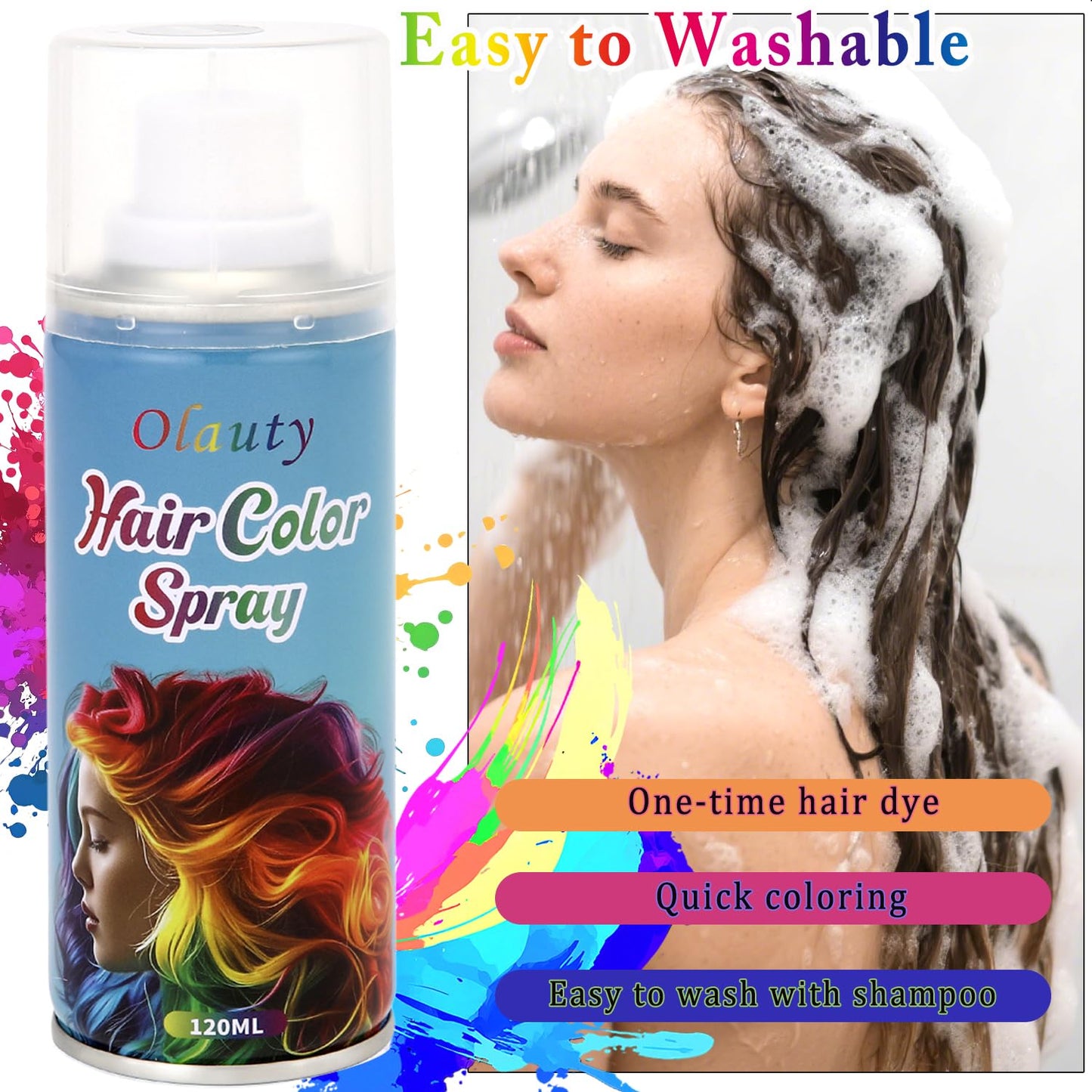 Blue Hair Spray, Temporary Hair Dye Spray For Kids Women, Washable One- Time Use Hair Color Wax Pomades, Non-Sticky Hair Coloring Spray for Cosplay Party, Halloween DIY Crazy Hair Day (Blue)