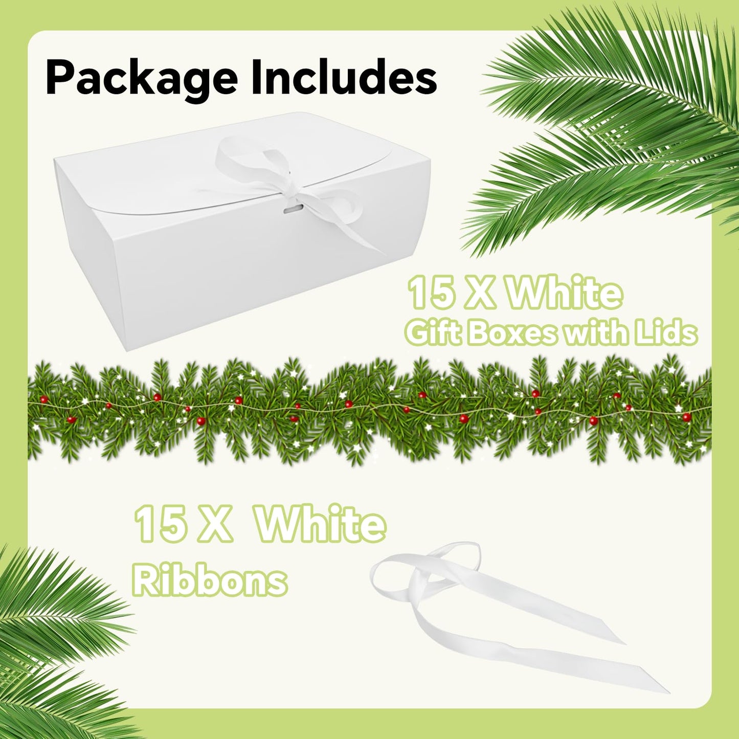 ZSZMFH 15 PCs Gift Boxes with Lids, 12" x 8" x 4" White Gift Boxes with Ribbon, Bridesmaid Proposal Box, Kraft Paper Gift Box for Wedding, Packaging, Present, Birthday, Cupcake Boxes, Crafting