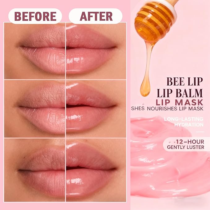 10 PCS Bee Lip Balm Honey Pot,Strawberry,Watermelon,Apple Lime,Cherry,Mint,Aloe Vera,Grapes,Coconut&Peach Flavors Honey,Moisturizing Lip Mask Overnight Reduces Lip Lines,Cracked Lip Care,Bulk Gifts