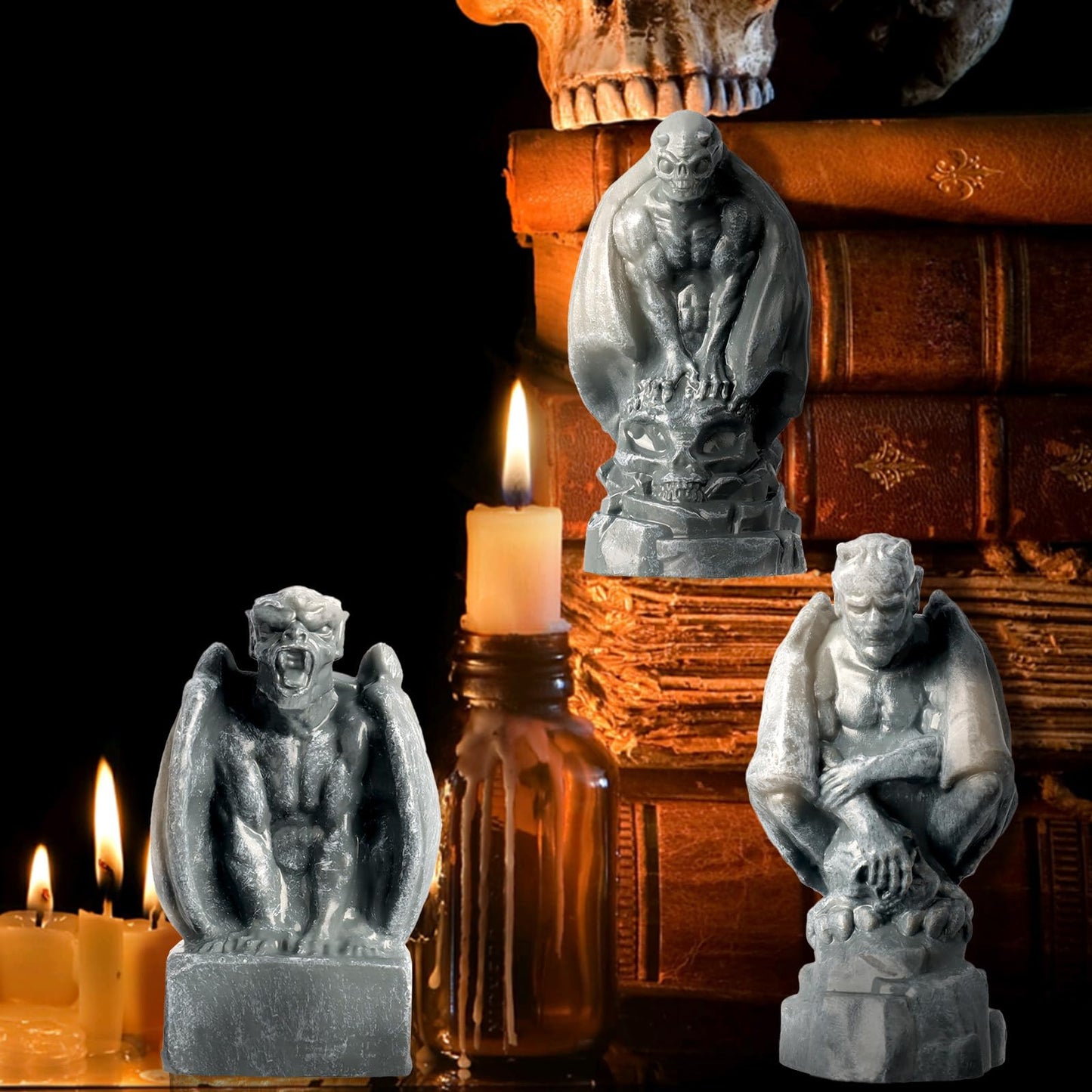 Rileryan 6 PCS Miniature Evil Gargoyles Figurines Statue for Halloween Village Decorations Accessories Mini Graveyard Cemetery Decor
