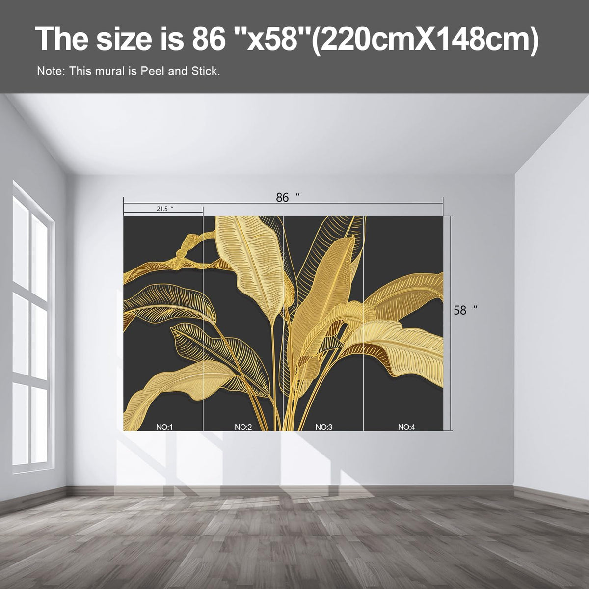 Gold Banana Leaf Wall murals Peel and Stick Wallpaper for Bedroom Living Room - 58"x86"