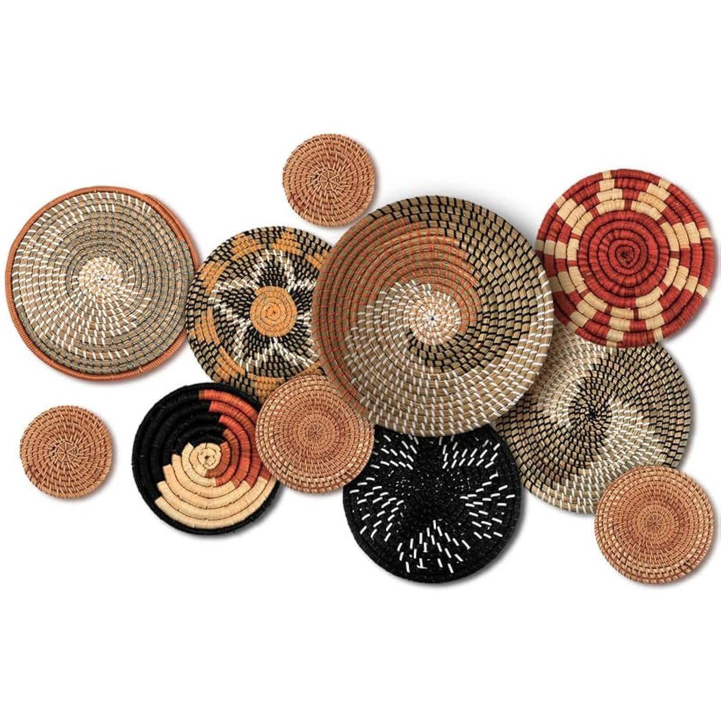 Tatuo 11 Pcs Boho Wall Basket Decor Bulrush Woven Wall Hanging Art Round Farmhouse Rustic Handmade Wicker for Summer Home, Bedroom, Living Room, Kitchen Decorations, Multi Sizes(Classic)