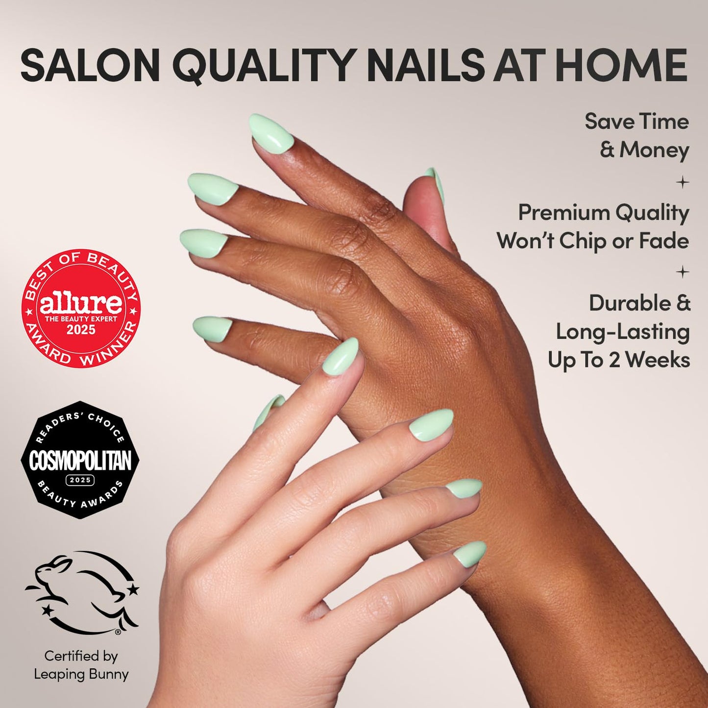 Glamnetic Press On Nails - Mint Green | Solid Opaque Pastel Green Short Oval Fake Nails, Salon Quality | 15 Sizes - 30 Nail Kit with Glue
