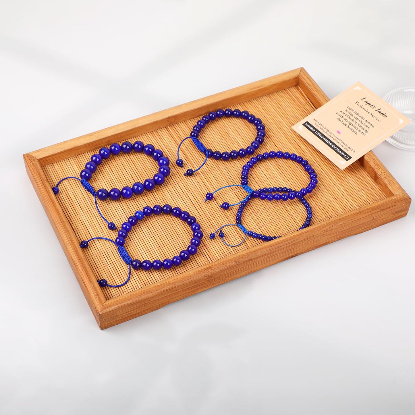 AD Beads 8mm Blue Lapis Jade - Profession Success - Handmade Natural Stone Crystal Bracelet with Adjustable Macrame String - Yoga Healing Power Energy Gifts for Men and Women