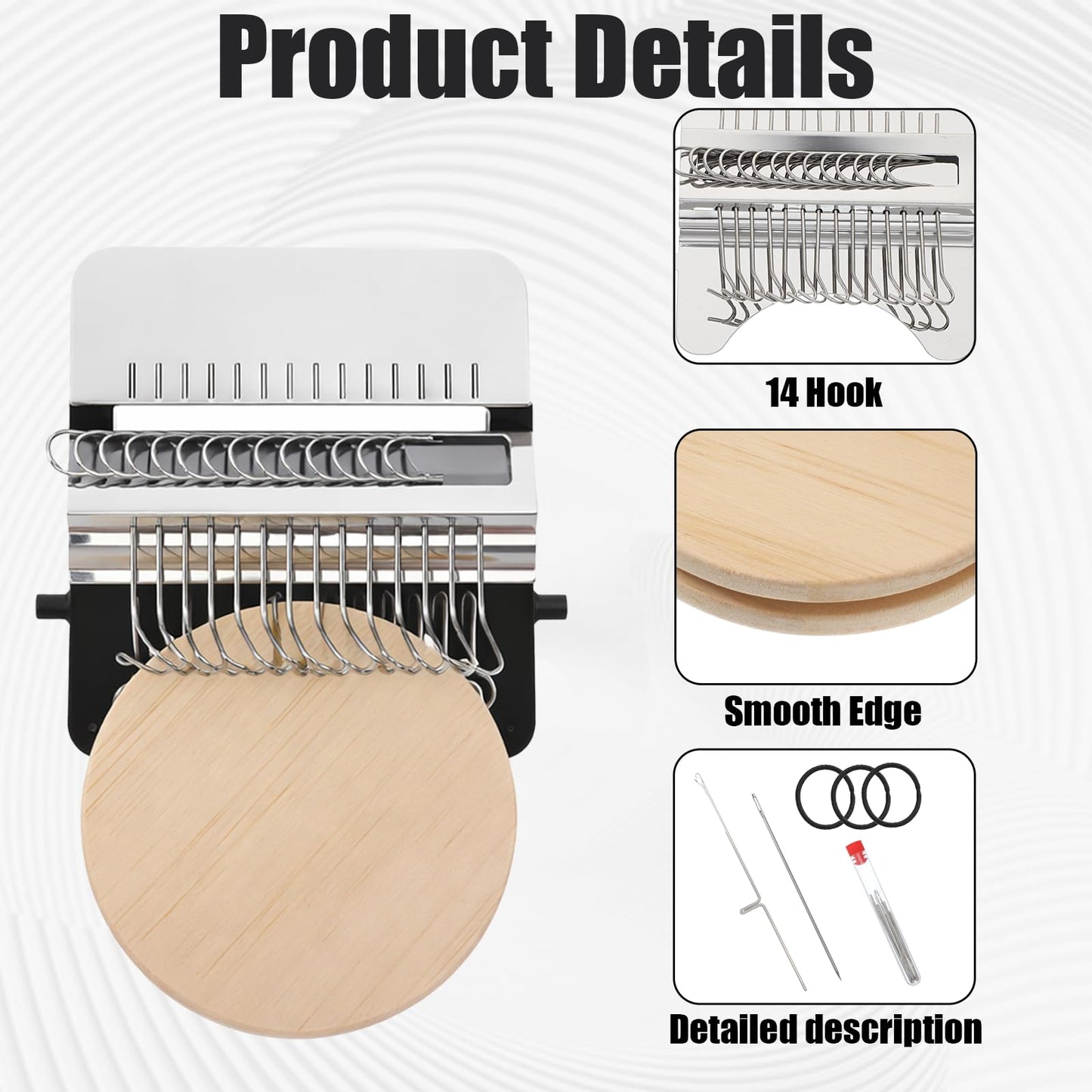 FdcZeyxior Knitting Loom Kit, Mini Darning Loom for Beginners, 14 Hooks Portable Weaving Tool Set for Jeans, Socks & Clothes Repair